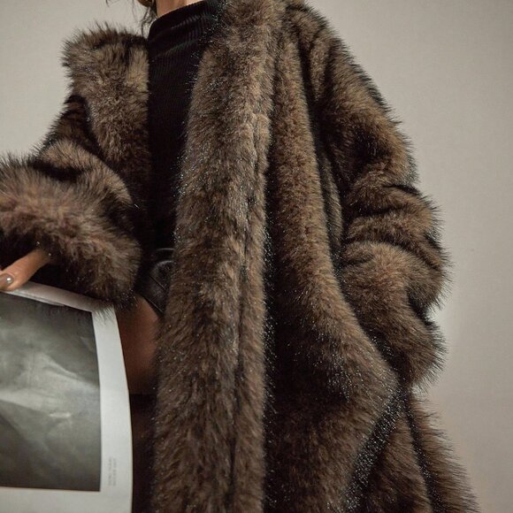 Brown Casual Women's Hooded Long Faux Fur Coat - Picture 8 of 11